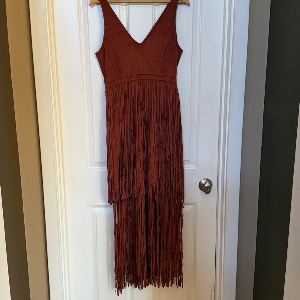 Idyllwild Rust Fringe Midi Dress sz M
